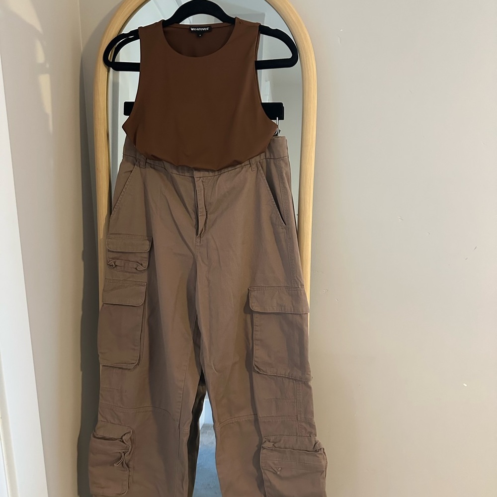 Brown Cargo Jumpsuit